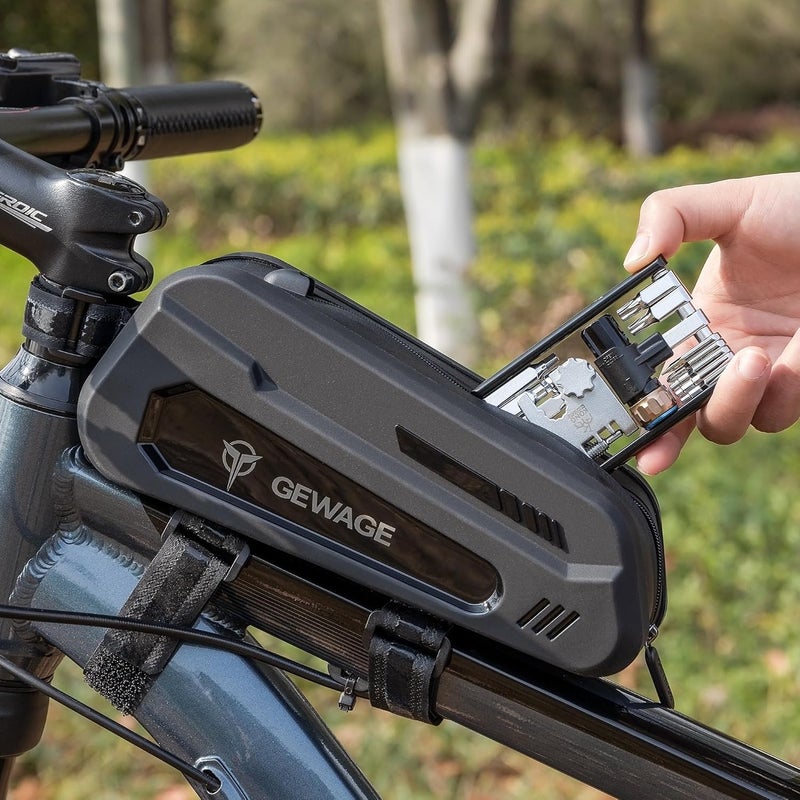 GEWAGE Bike Bag Bicycle Front Frame Bag Bike Phone Holder Bike Phone Bag Top Tube Bag Handlebar Bags Bike Accessories for Mountain Road Bike, Black - Image 5
